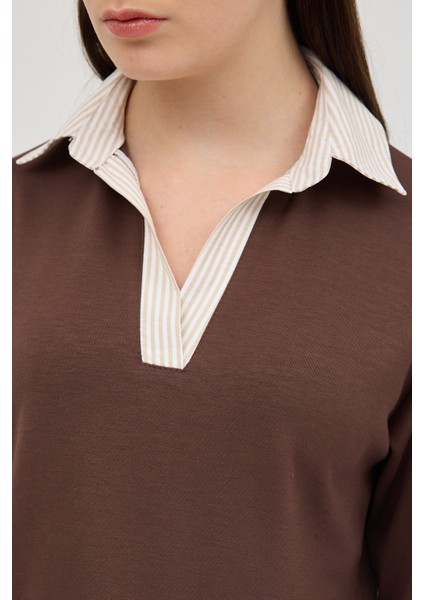 Kahve Gömlek Yaka Detaylı Triko Bluz 8241A indirimleri