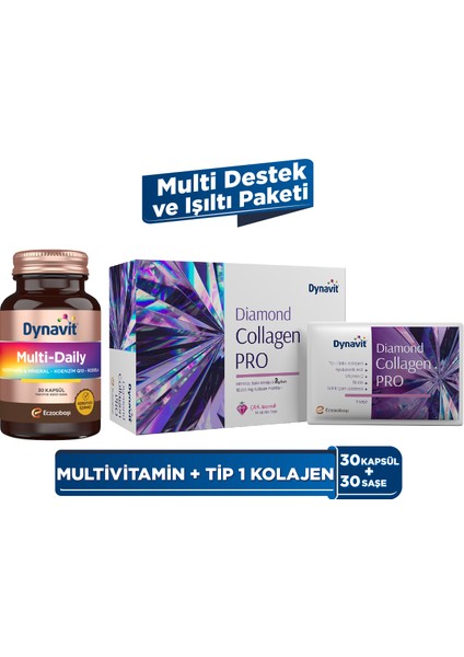 Multidaily (Multivitamin&enerji) + Dynavit Diamond Collagen Pro – Multi Destek ve Işıltı Paketi