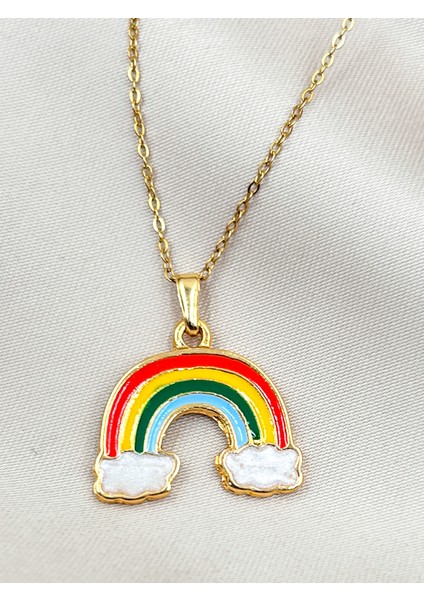 Fıora Gökkuşağı Kolye Ayarlanabilir Gold Renk Zincir Paslanmaya Karşı Dayanıklı