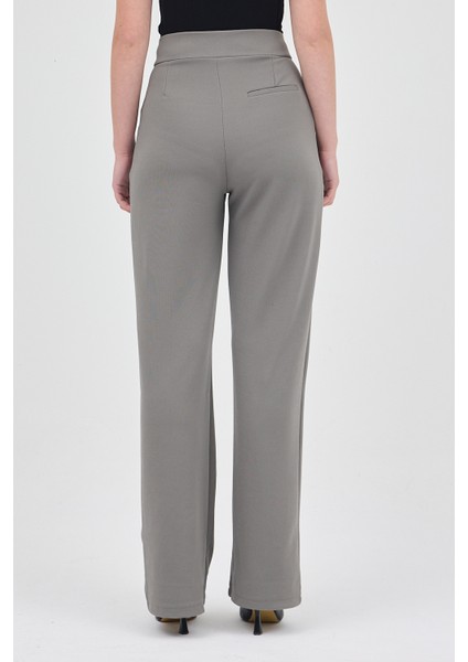 Gri Çift Düğmeli Kadın Pantolon 5010