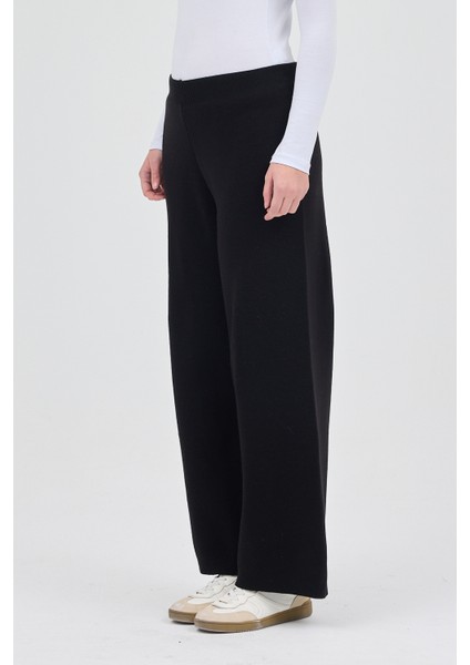 Siyah Geniş Paça Triko Kadın Pantolon 23274