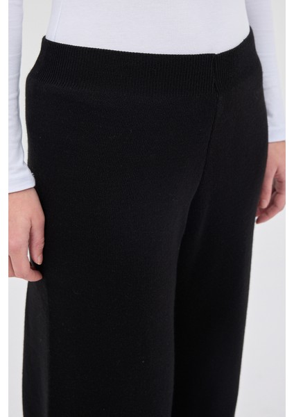 Siyah Geniş Paça Triko Kadın Pantolon 23274