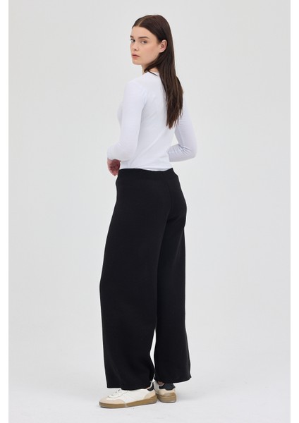 Siyah Geniş Paça Triko Kadın Pantolon 23274