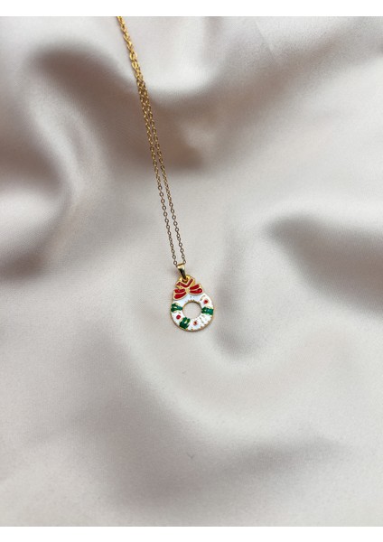 Fıora Yılbaşı Noel Temalı Fiyonklu Kolye Gold Ayarlanabilir Zincirli