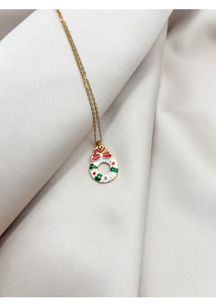 Fıora Yılbaşı Noel Temalı Fiyonklu Kolye Gold Ayarlanabilir Zincirli