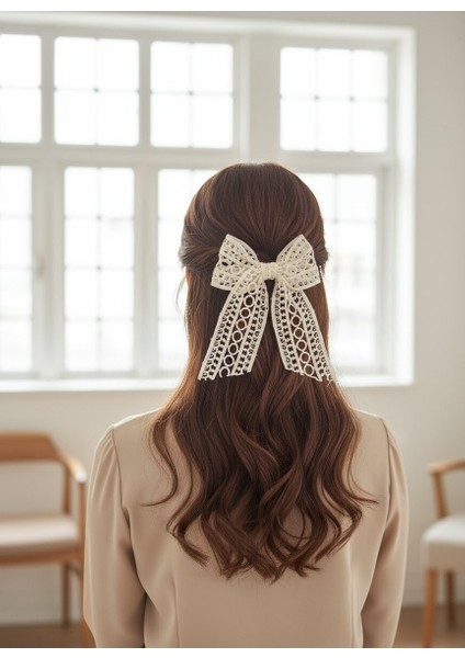 El Yapımı Romantik Kadın Dantel Fiyonk Toka, Otomatik Klipsli Saç Tokası, Kadin Toka
