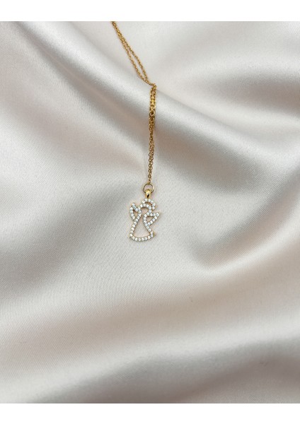 Fıora Zirkon Taşlı Melek Kolye Ayarlanabilir Gold Zincir