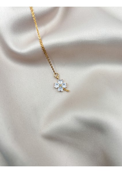 Fıora Zirkon Taş Yonca Kolye Ayarlanabilir Gold Zincir modelleri
