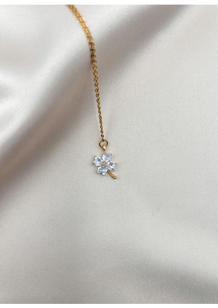 Fıora Zirkon Taş Yonca Kolye Ayarlanabilir Gold Zincir fırsatları