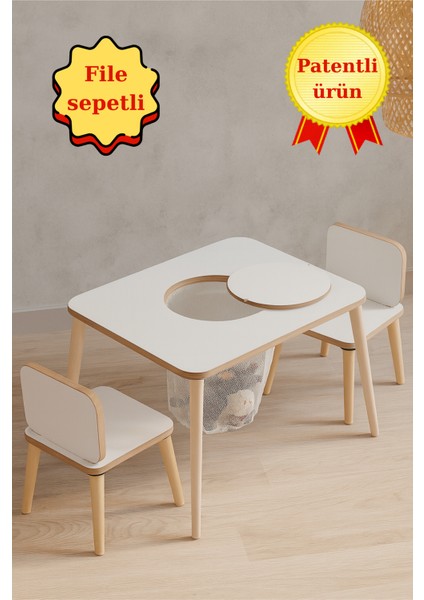 Çocuk Aktivite Masası, Çalışma Masası Sandalye Takımı Sepetli Etkinlik Masası- Yaz- Sil Yüzey