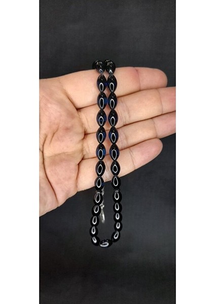 Uçak Camı Tesbih Mavi-Siyah Sürmeli Beyzi Kesim T-425