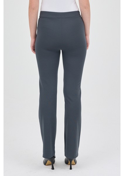 Füme Straight/Düz Kesim Yüksek Bel Nervür Dikişli Örme Pantolon TCR-6873A