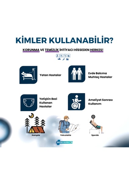 Gümüş İyonlu Yatan ve Evde Hasta Bakım Seti 50'li Perine Vücut Temizleme Mendili, Vücut Temizleme Kesesi, Bone indirimleri