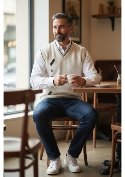 Erkek Çelik Örgü Intersiye Kışlık Kalın Triko V Yaka Triko Örgü Tüylenmez Baba Süveter