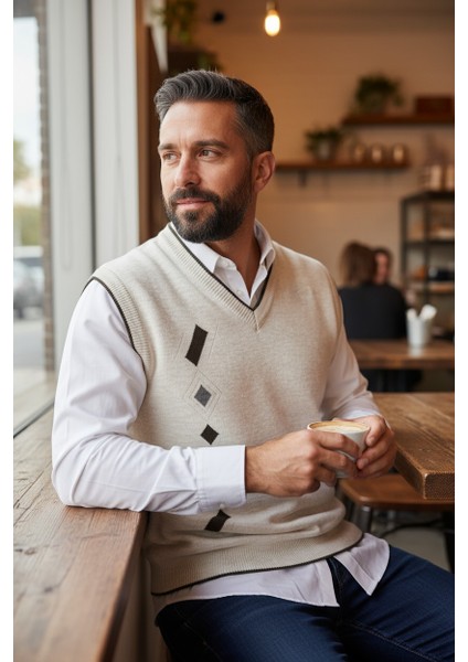 Erkek Çelik Örgü Intersiye Kışlık Kalın Triko V Yaka Triko Örgü Tüylenmez Baba Süveter fırsatları