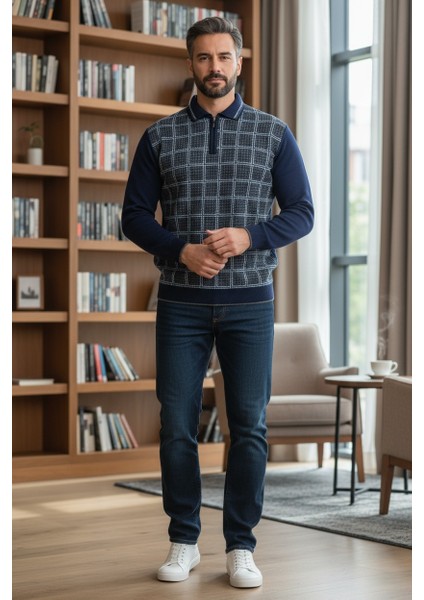 Erkek Çelik Örgü Kazayağı Model Gömlek Yaka Fermuarlı Polo Yaka Tüylenmeyen Triko Kışlık Baba Kazak modelleri