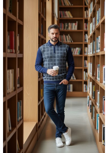 Erkek Çelik Örgü Kazayağı Model Gömlek Yaka Fermuarlı Polo Yaka Tüylenmeyen Triko Kışlık Baba Kazak indirimleri