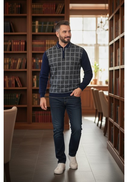 Erkek Çelik Örgü Kazayağı Model Gömlek Yaka Fermuarlı Polo Yaka Tüylenmeyen Triko Kışlık Baba Kazak fırsatları