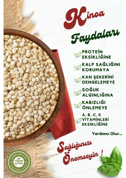 Yörem Afyon Diyetisyen Önerili Glütensiz Yüksek Proteinli Beyaz Kinoa (Chenopodium Quinoa) | 500GR. fiyatları