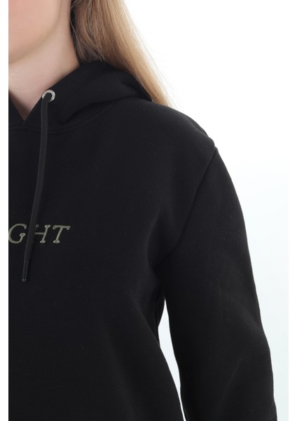 Daylıght Unisex Nakışlı Siyah Kapüşonlu Sweatshirt (Nakış Yeşil) Kanguru Cep Detaylı Hem Erkek Hem De Kadın Için Dizayn Edilmiştir