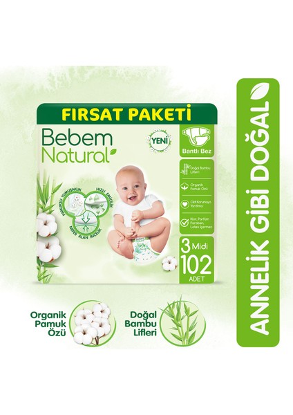 Bebek Bezi 3 Beden Midi Fırsat Paketi 102 Adet