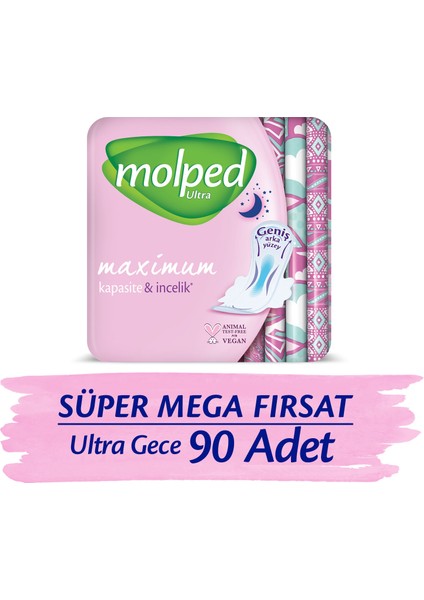 Ultra Hijyenik Ped Gece Süper Mega Paketi 90 Adet