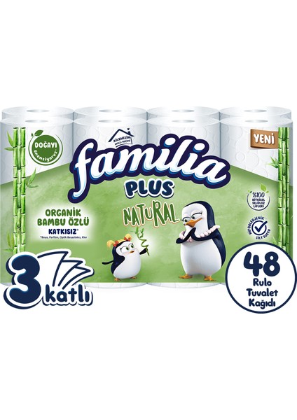 Plus Natural Tuvalet Kağıdı 48 Rulo (16 Rulo x 3 Paket)