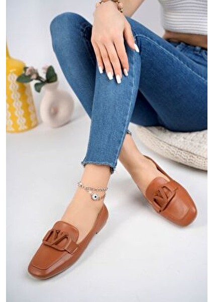 Kadın Babet Vegan Ortopedik Taban Suni Deri Düz Taban Yeni Sezon