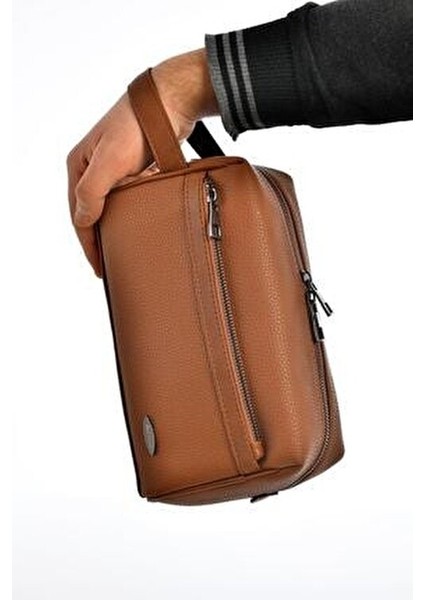 Suni Deri El ve Traş Çantası Suya Dayanıklı Çok Gözlü Tasarım Günlük Kullanım