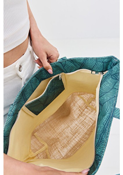 Kadın Dijital Baskılı Plaj Çantası Fermuarlı İç Cep ile 52x37x15 cm Y8670-26 K-12