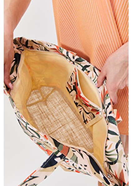 Dijital Baskılı Kadın Plaj Çantası Fermuarlı İç Cep ile 52x37x15 cm Y8670-26 K-03