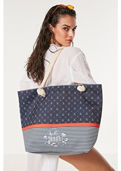 Dijital Baskılı Plaj Çantası Kadın Çok Renkli Astar ve Fermuarlı Cep ile 52x37x15 cm Y8670-02 fiyatları