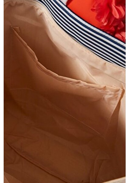 Dijital Baskılı Plaj Çantası Kadın Çok Renkli Astar ve Fermuarlı Cep ile 52x37x15 cm Y8670-02 modelleri