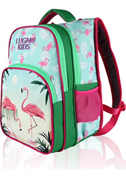 Flamingo 3'lü Okul Çanta Seti Kız Çocuklar İçin Astarlı Pedli Tekstil Yeşil-Pembe