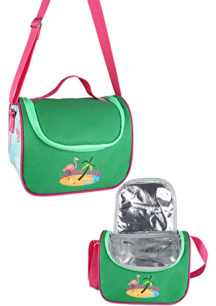 Flamingo 3'lü Okul Çanta Seti Kız Çocuklar İçin Astarlı Pedli Tekstil Yeşil-Pembe