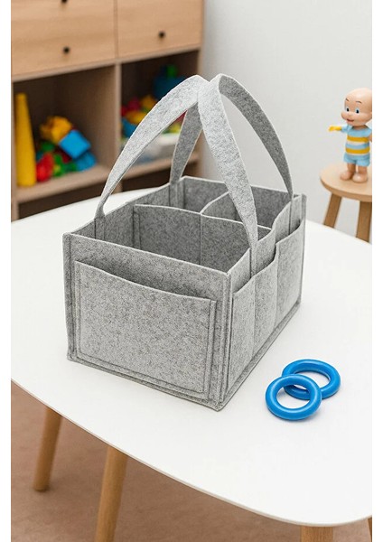 Anne Bebek Keçe Bakım Çantası Yenidoğan İçin Organizer Düzenleyici Çok Amaçlı Gri