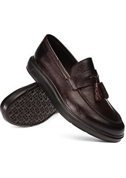 Erkek Loafer Bordo Renk Hakiki Deri ve Poliüretan Taban 43 Numara Konforlu