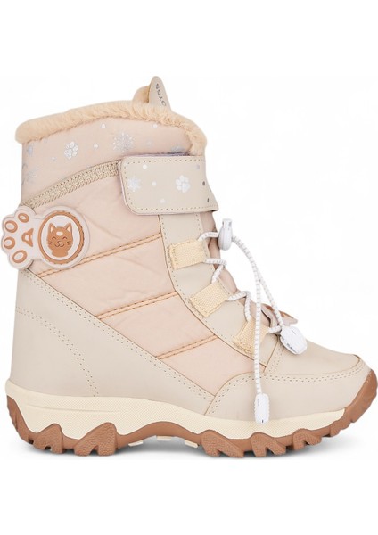Günlük Kız Çocuk Kar Botu Cırtlı Lastik Bağcıklı Kürklü Kar Desenli Kalın Tırtıklı Taban Bootie 014