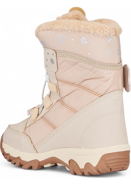 Günlük Kız Çocuk Kar Botu Cırtlı Lastik Bağcıklı Kürklü Kar Desenli Kalın Tırtıklı Taban Bootie 014 modelleri