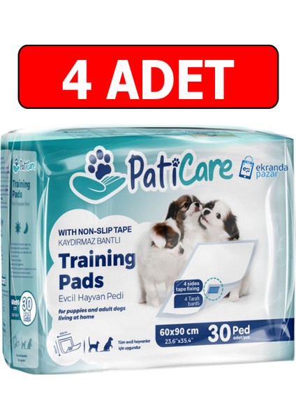 Trainingpads Yavru Köpek Tuvalet Eğitim Pedi 60X90CM 30LU Yapışkanlı Çiş Pedi 4ADET