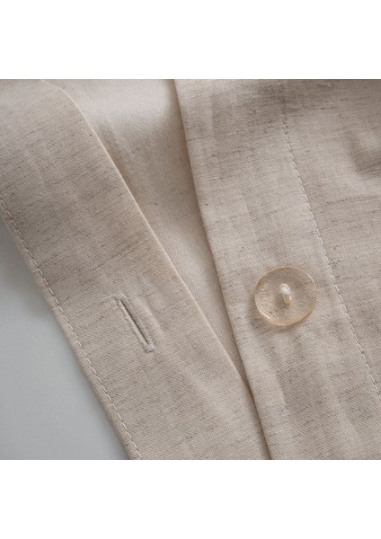 Lal Battal Boy Nevresim Takımı Pamuk Keten Panç Nakışlı Bej 240X220 cm