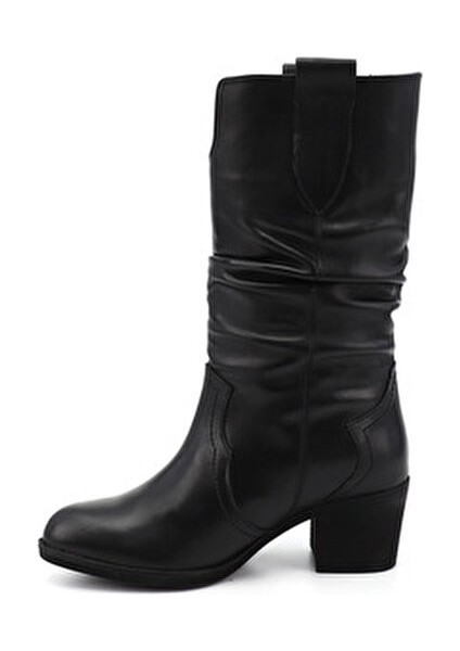Kadın Siyah Kalın Topuklu Körüklü Hakiki Deri Çizme