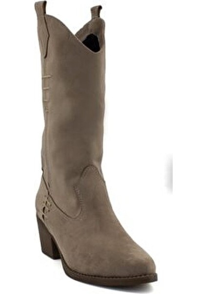 Süet Vizon Renk Sivri Burun Kadın Kovboy Çizme