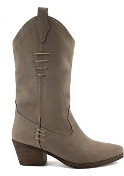 Süet Vizon Renk Sivri Burun Kadın Kovboy Çizme