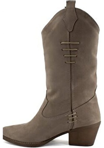 Süet Vizon Renk Sivri Burun Kadın Kovboy Çizme