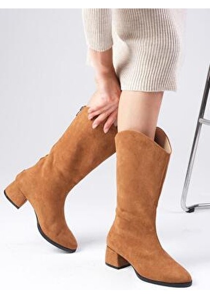 Fabia Taba Renk Süet Kadın Diz Altı Çizme