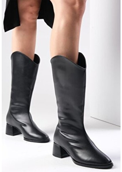 Fabia Siyah Renk Kadın Diz Altı Çizme