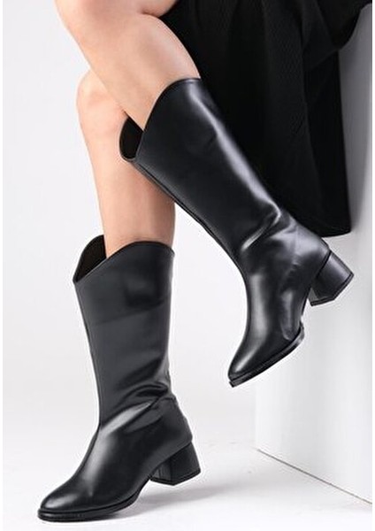 Fabia Siyah Renk Kadın Diz Altı Çizme