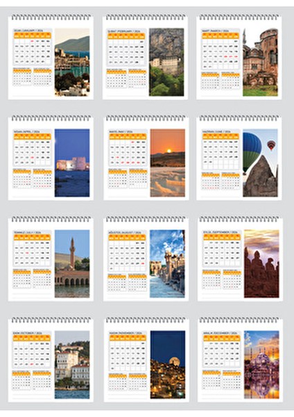 2026 Türkiye Manzara Masa Takvimi 12 Sayfa 16x15 cm Standart Renkli