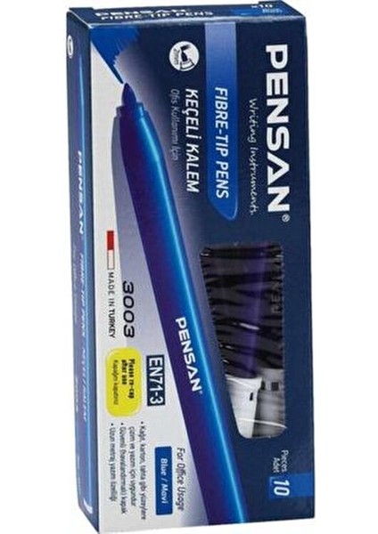 3003 Mavi Keçeli Kalem Seti 10 Adet Ofis Kullanımı İçin Güvenli Kapaklı fiyatları